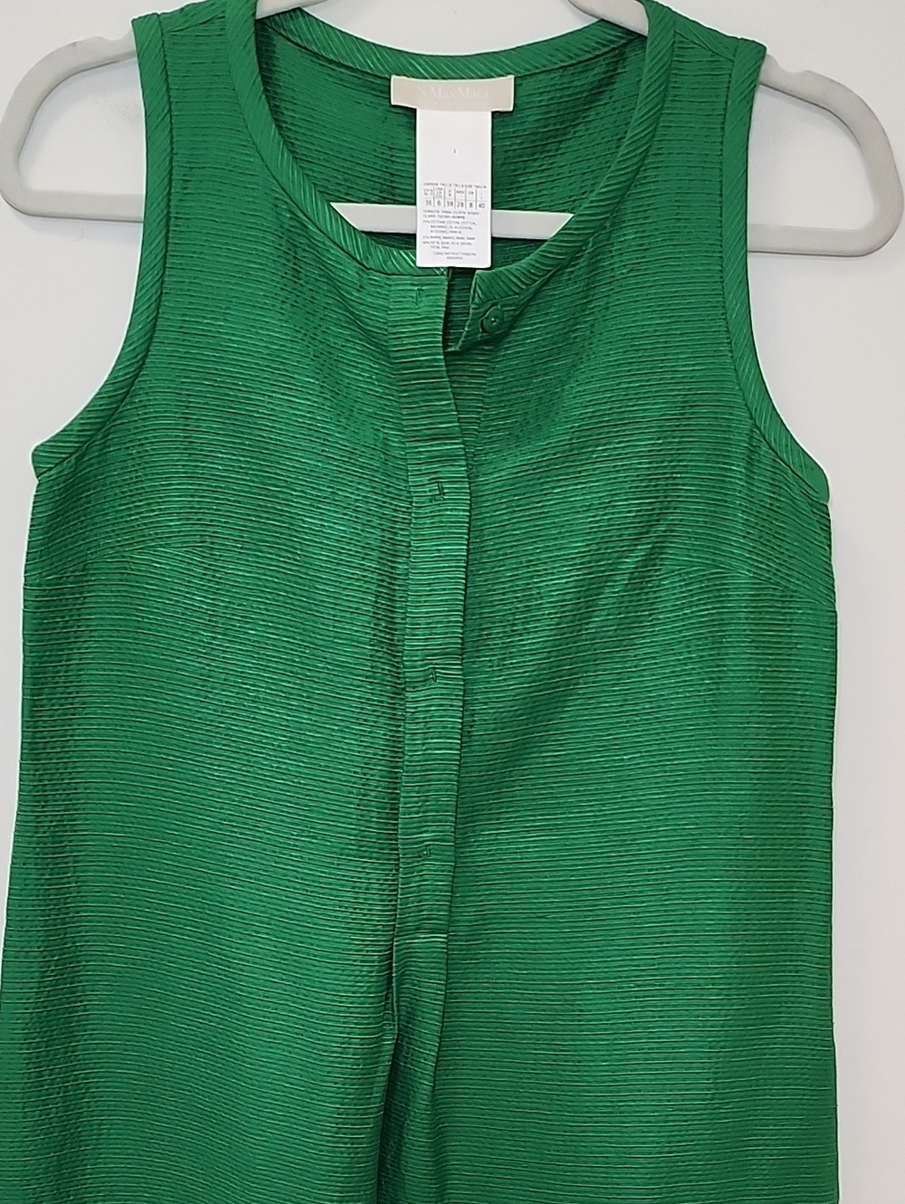 Max Mara Kelly green silk blend shift mini Dress textured finish Size 6 - Picture 6 of 16